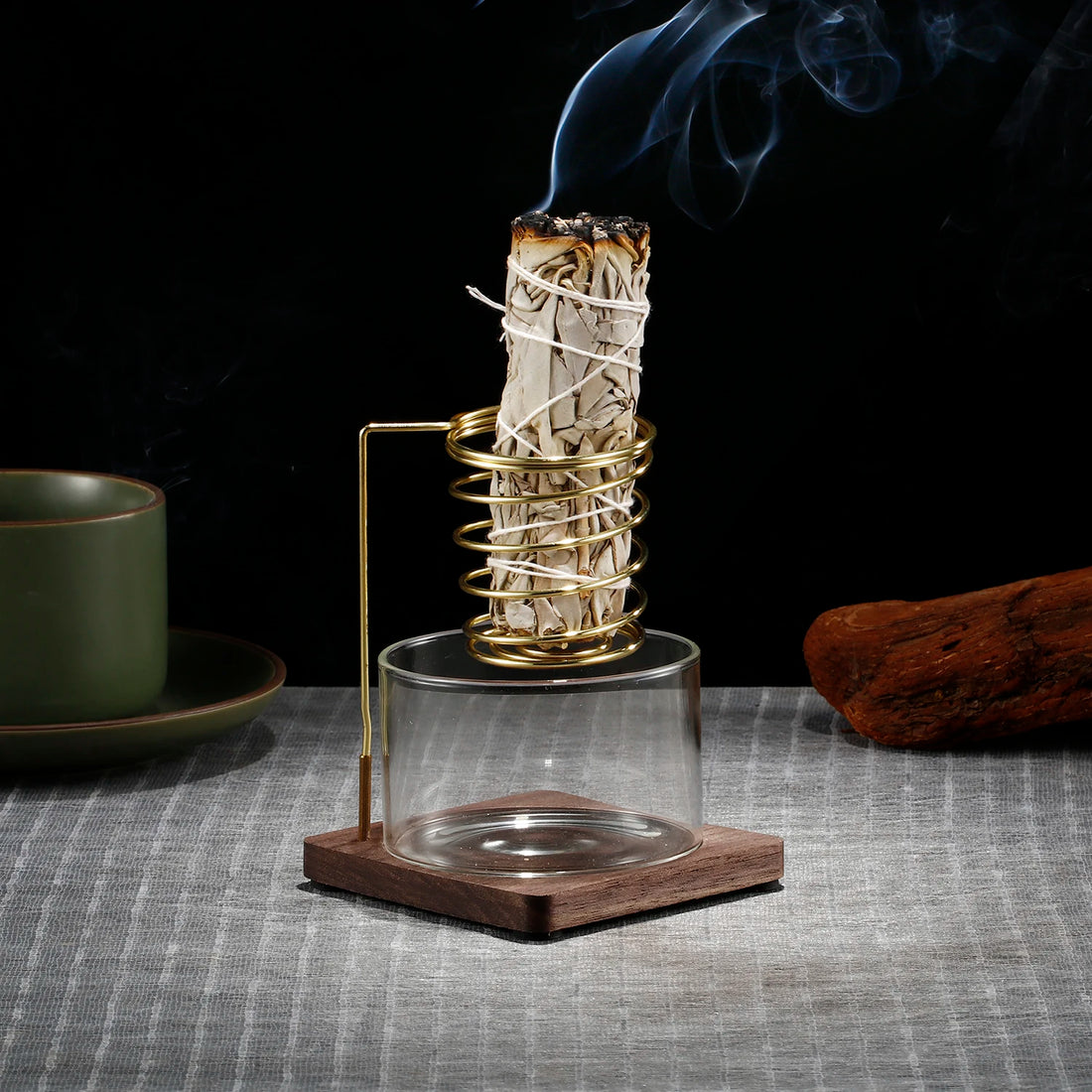 Metal Palo Santo Holder Burner Sage Holder with Glass Ash Catcher Tray Incense Holder for Meditation Yoga Spa