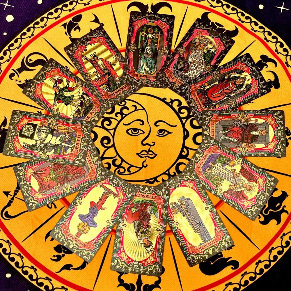 12*7cm 78 Pcs PVC Waterproof Cards 12 Zodiac Black Gold Celestial Gold Foil Rider Waite Tarot Deck Wear-resistant