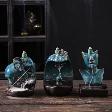 Ceramic European American statue backflow incense burner, creative beauty elephant backflow incense pedestal fragrance diffuser