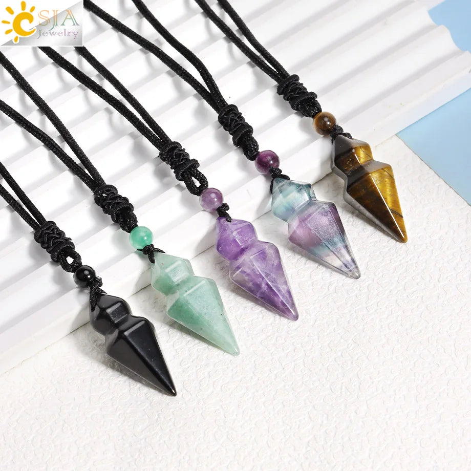 Natural Stone Crystal Necklace for Men Girl Healing Fluorite Amethysts Pink Quartz Black Obsidian Pendant  Women Jewelry H490
