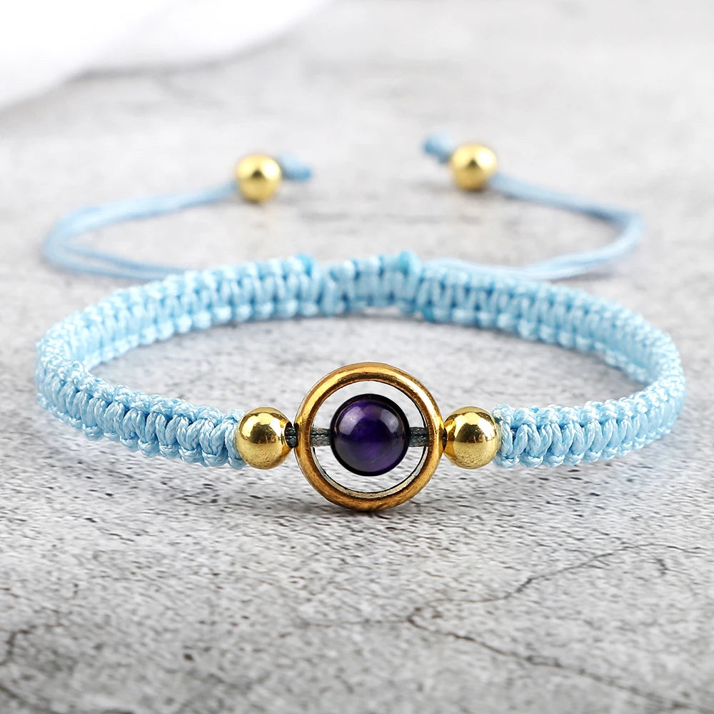 Multicolors Rope Braided Bracelet Charm Women Lucky Bangles Adjustable Size Purple Tiger Eye Stone Bracelets Couple Gift Jewelry