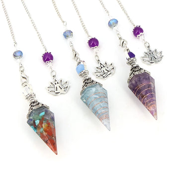 7 Chakra Healing Crystals Resin Pendulum Dowsing Divination Natural Quartz Stone Pendulums Antique Reiki Pendant Pendulo Jewelry