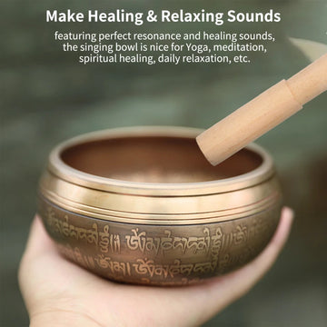 Handmade Lin Pattern Singing Bowl Buddha Sound Bowl Yoga Meditation Sanskrit Sound Bowl Meditation Bowl Copper Chime Ornaments