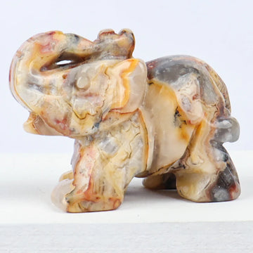 1.5 Inch Hand Carved Elephant Figurine Crazy Agate Mini Healing Animal Crystal Craft Chakra Feng Shui Home Decor