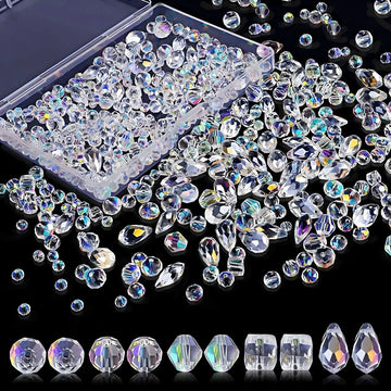 300pcs Crystal Glass Beads Mixed Crystal Glass Beads Various Crystal Beads Bulk Glass Beads For DIY