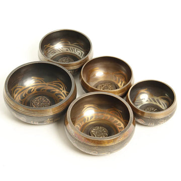 Set of 5Pc Silent Mind Tibetan Copper Singing Bowl Hand Hammered Sound Healing Yoga Chanting Meditation Buddhism Bowl 8-11.5 cm