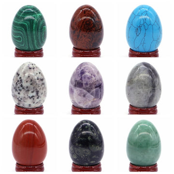 34x49MM Stone Egg Natural Amethyst Jade Crystal Reiki Healing Wicca Massage Eggs Energy Quartz Feng Shui Gemstone Crafts Decor