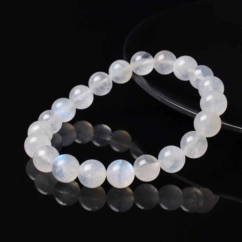 Authentic Natural Moonstone Beads Bracelet 6mm 8mm Real Genuine Blue Moon Stone Women Wrist Bracelet on Hand Elastic Jewelry