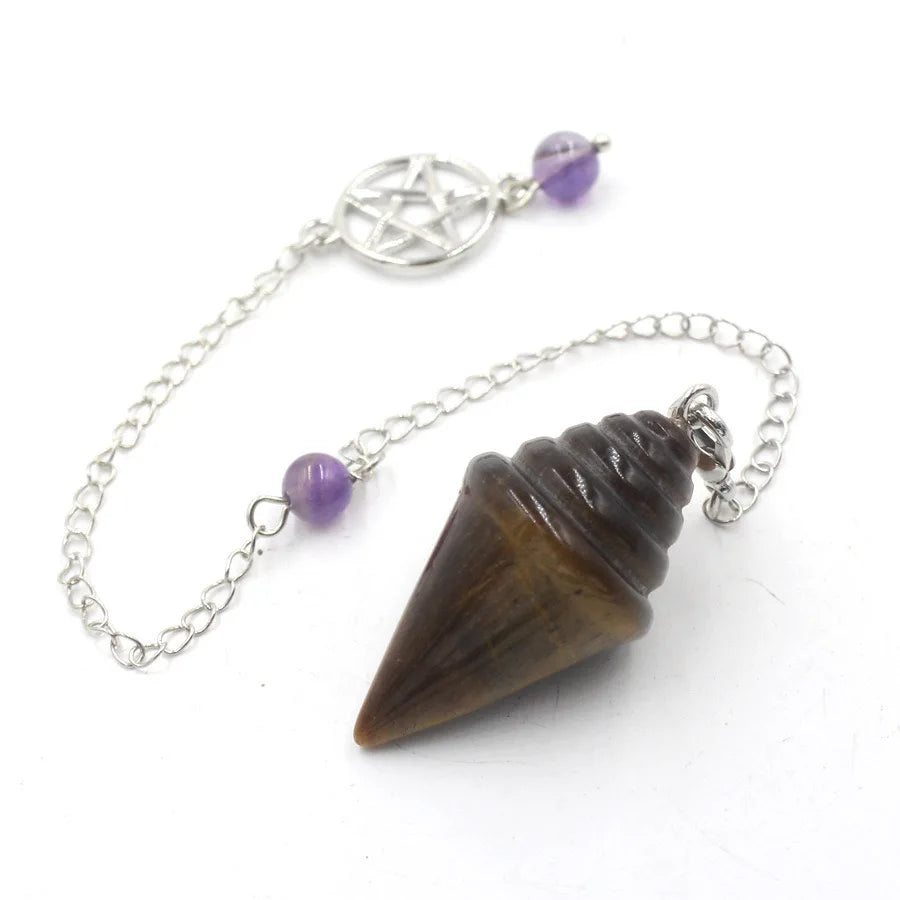 Stupa Crystal Pendant Pendulum for Divination Cone Shape Natural Gem Stone Pendant  Pink Quartz Amethyst Fluorite Pendulos X238