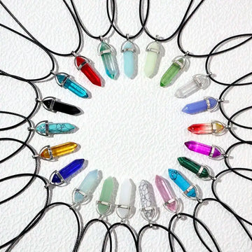 21PCS Hexagonal Column/peach Heart Shape Pendant Necklace Natural Stone Glass Pendant Necklace DIY Jewelry Accesories