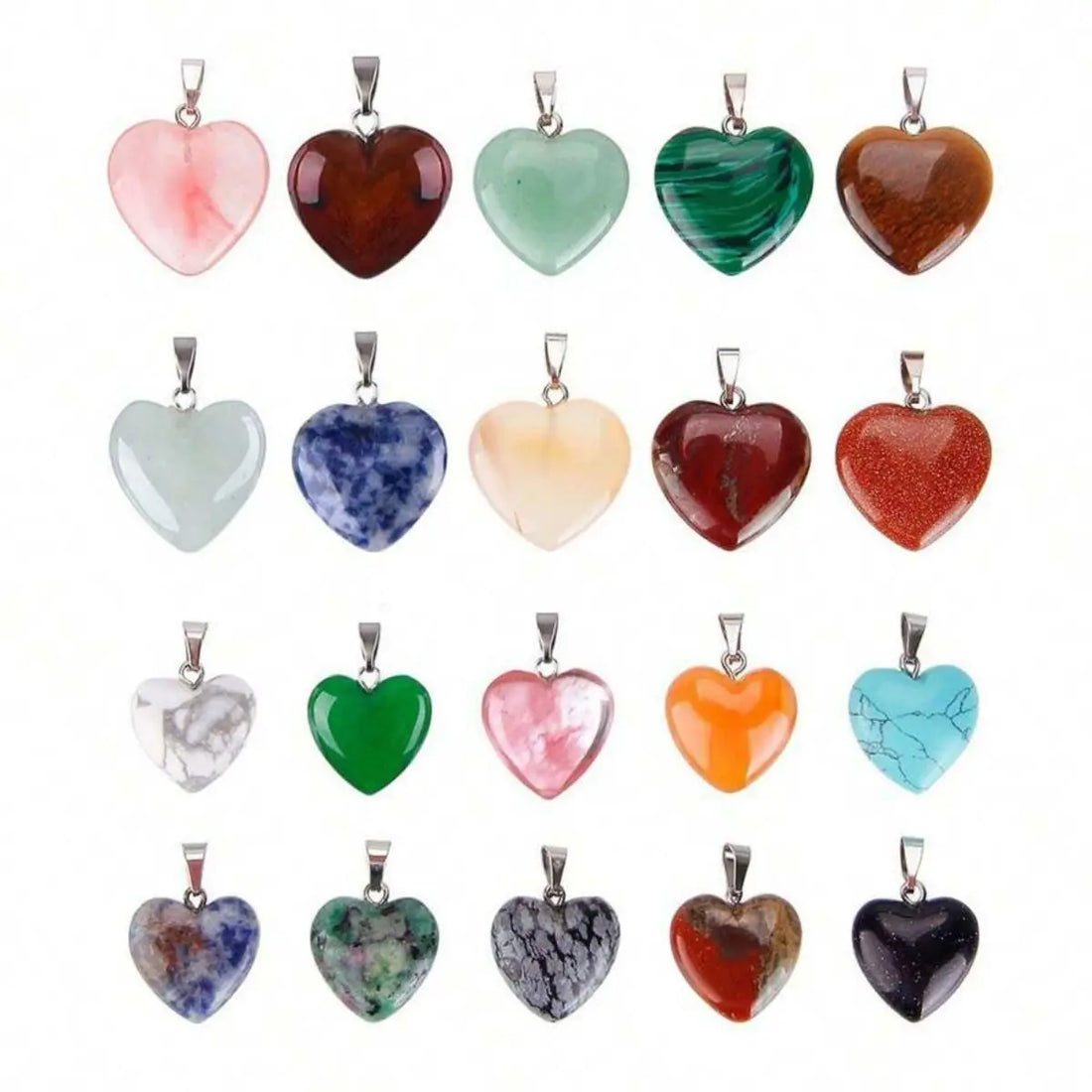 10 pcs Random Heart Shaped Stone Pendant Charms Crystal Chakra Beads For DIY necklace jewelry making.