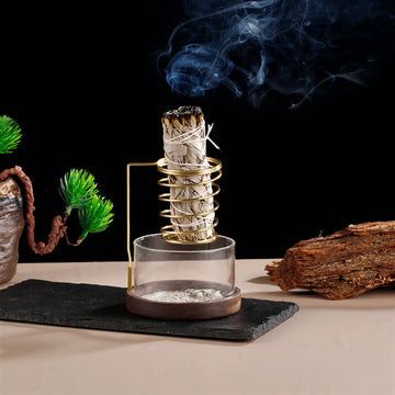 Metal Sage Holder Burner Palo Santo Holder with Glass Ash Catcher Tray Incense Holder for Meditation Yoga Spa