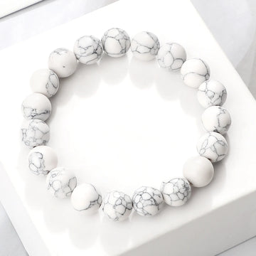Charm Bracelet 6mm 8mm 10mm White Natural Stone Simple Women Men Elastic Strand Bracelets Meditation Prayer Jewelry Friend Gift