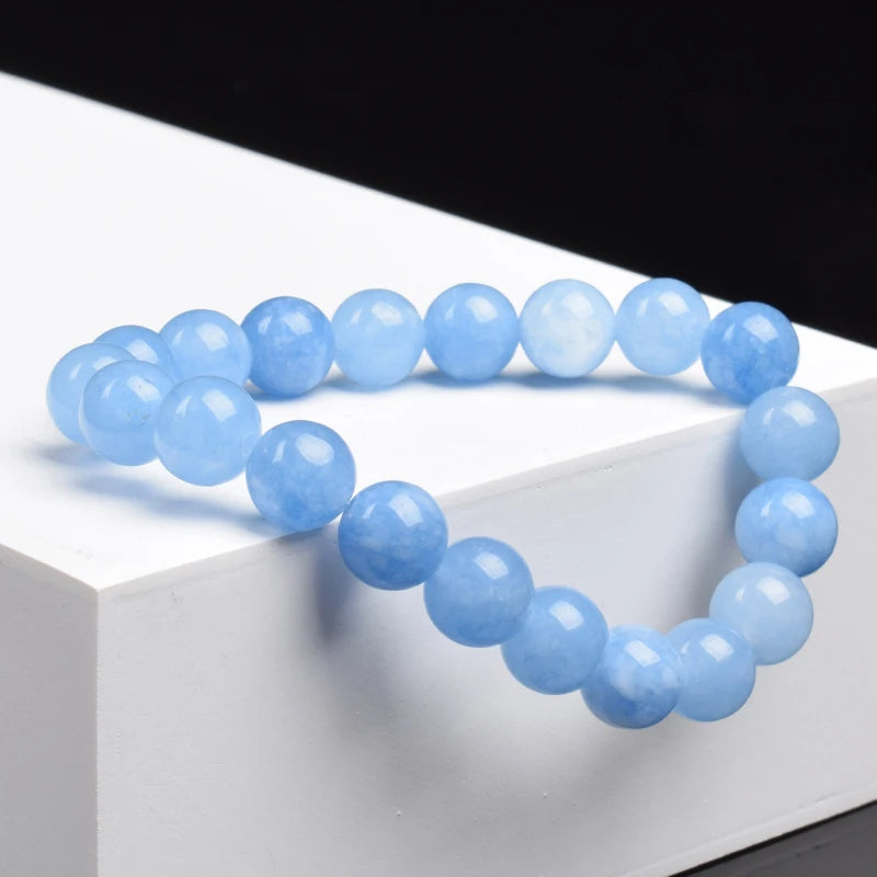 Natural Aquamarins Quartzs Beads Bracelet Women Men 6mm 8mm Sky Blue Stone Round Bead Bracelet Elastic Rope Energy Jewelry Gift