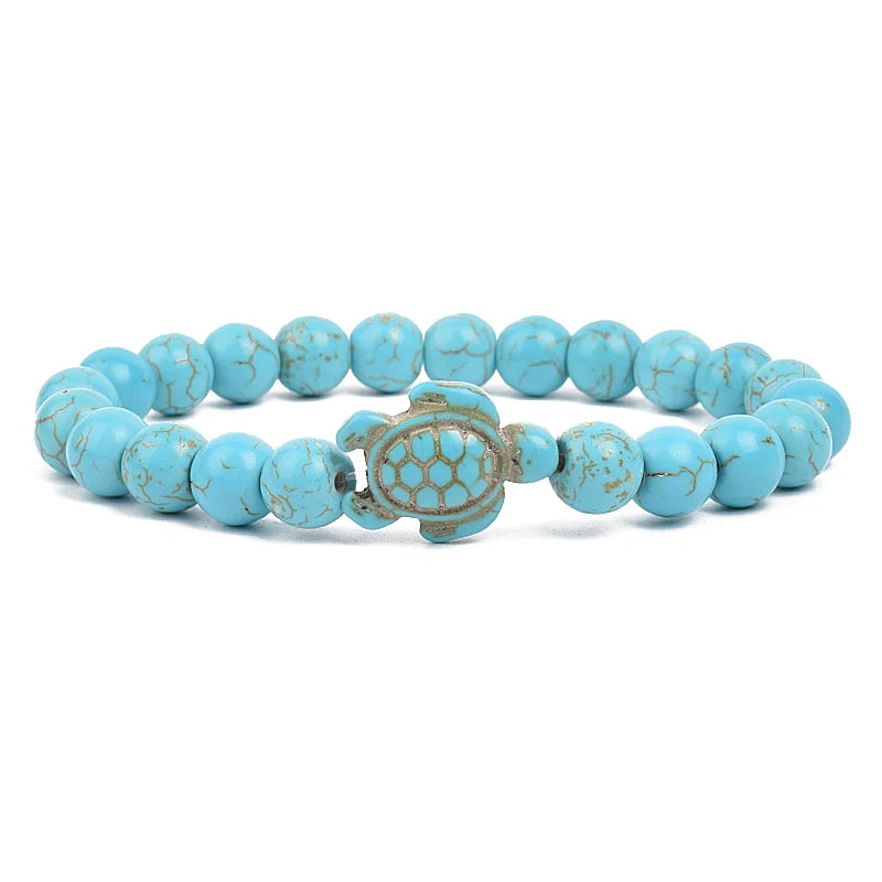 8mm Sea Turtles Beads Bracelet Turquoise Natutal Stone Elastic Stretch Bracelet Women Men Friendship Summer Beach Jewelry Gifts