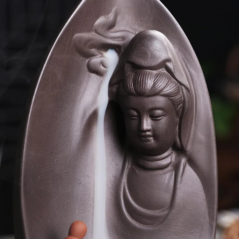 Purple Sand Buddha Statue Tathagata Reflux Incense Stove Decoration - Indoor Aroma Diffuser Guanyin Incense Pedestal Crafts