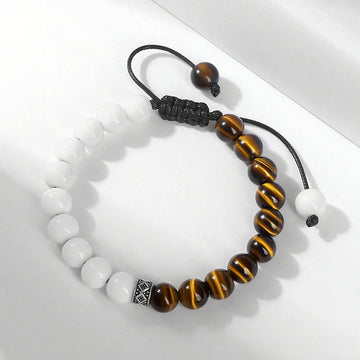 Men White Beaded Bracelet Adjustable Size Natural Tiger Eye Stone Green Blue Sandstone Lava Bangles Women Yoga Energy Jewelry