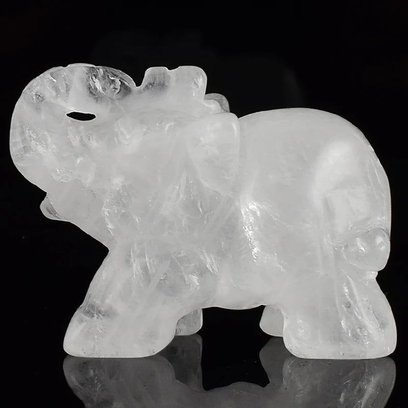 Hand carved 1.5 inch rock quartz elephant Figurine Natural stone Healing Animal Crystal Craft Fengshui Home Decor
