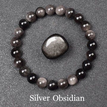 Natural Silver Color Obsidian Bracelet Men Women Original Natural Stone Beads Black Crystal Gems Sheen Energy Protection Jewelry