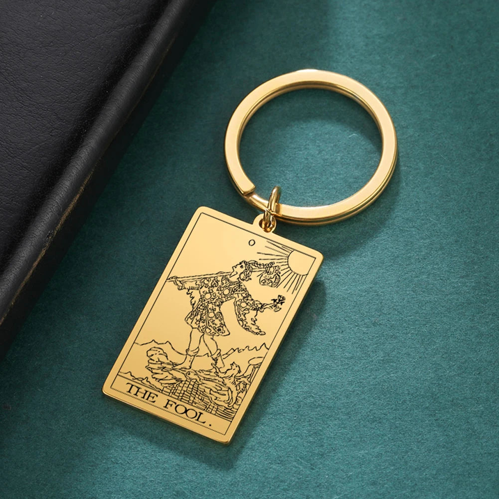 Dawapara Tarot Cards Keychains Stainless Steel Vintage Amulet Good Luck The Major Arcana Keyring Wiccan Jewelry