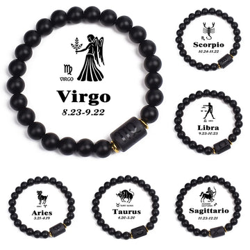 12 Constellation Bracelet Virgo Aquarius Pisces Aries Homme Men Couple Bangles Lava Volcanic Black Stone Beads Bracelets Jewelry