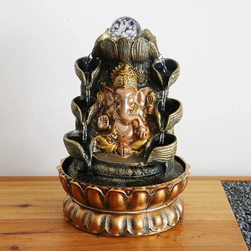 1pc,Desktop Water Fountain Ganesha Elephant Statue Buddha Decoration Home Ornament With Light Ball Decor for Home