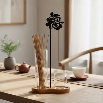 Chinese Fu Incense Holder Anti-Ash Flying Incense Burne with Glass Ash Catcher and Incense Sticks Organizer Home Decor