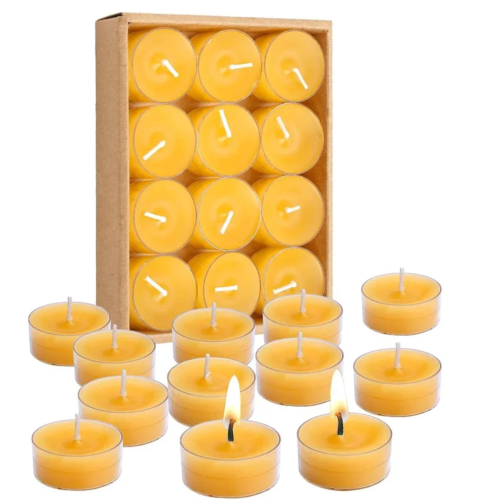 12PCS/Pack Rituals Honey Candles Beeswax Tealight Candles Natural Yellow Color Christening Religious Candles