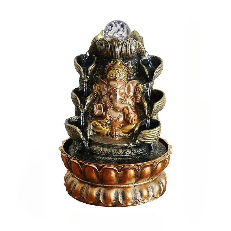 1pc,Desktop Water Fountain Ganesha Elephant Statue Buddha Decoration Home Ornament With Light Ball Decor for Home
