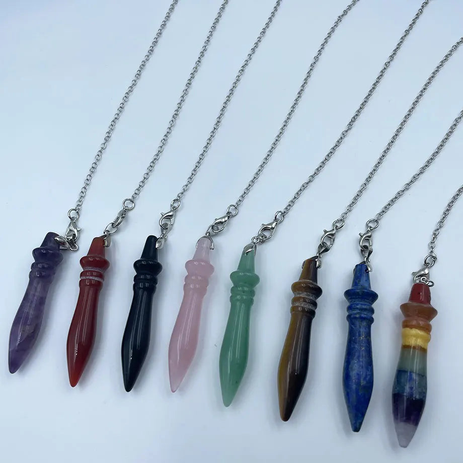 Real Crystals Pendulum for Divination Reiki Natural Gem Stone Pendant Amethysts Pendulum Pink White Quartz Green Pendulos X212