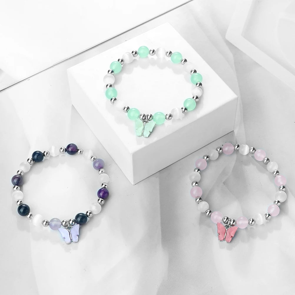Cat Eye Stone Women Bracelet Charm Butterfly Pendant Natural Stone Agate Quartz Beads Bracelets & Bangles Sweet Girls Jewelry