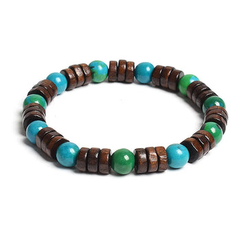 8mm Cylinder Wood Beads & Round Natural Stone Bracelets On Hand Men Women Classic Elastic Rope Wooden Spacer Yoga Bracelet Gift