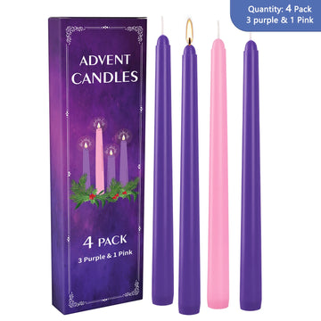 4 Pieces 10inch a Three Purple and One Pink Small Wax Without Drip, Smoke-Free and Fragrance-Free Household Dinner Candles, Hand-Pulled, High-Quality, Suitable for All Places, and Various Holidays. We Only Uses the Tapered Ca