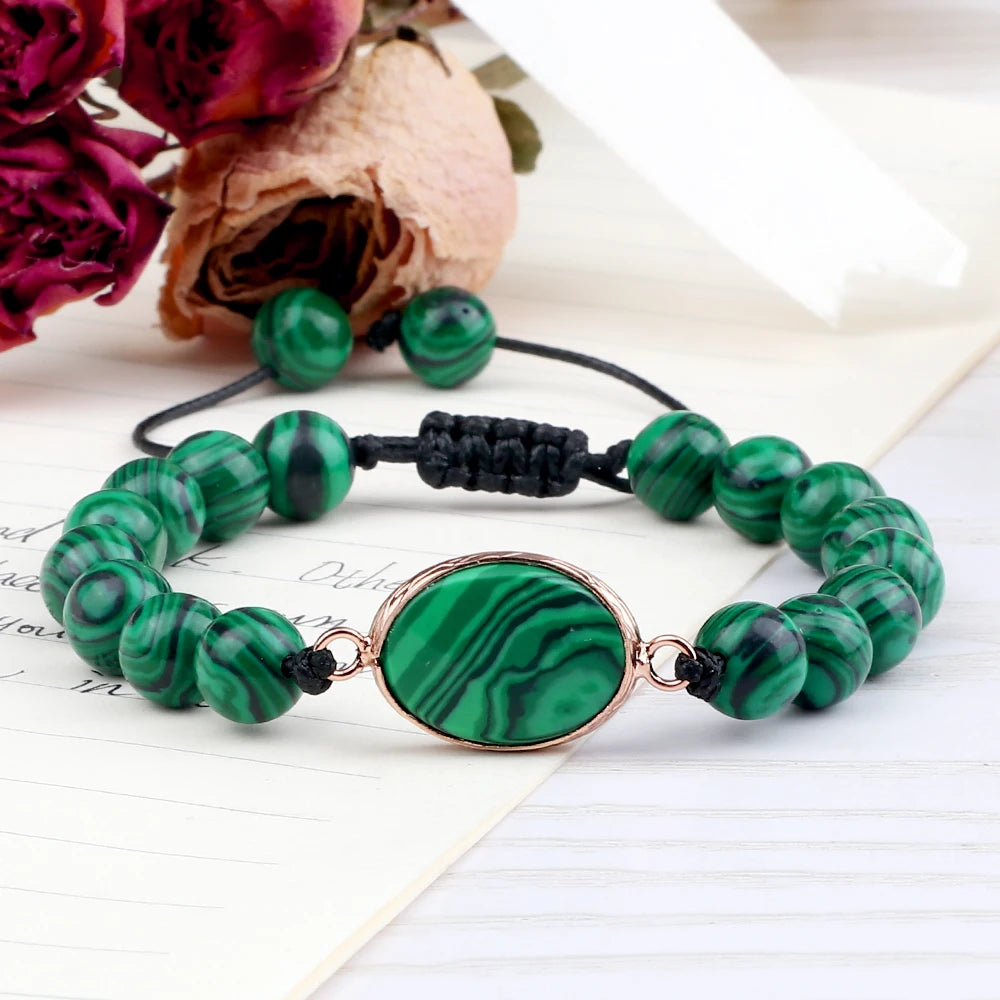 Men Beaded Bracelets Charm Green Malachite Pendant Vintage 4 6 8mm Stone Bracelet Adjustable Bangles \Women Yoga Prayer Jewelry