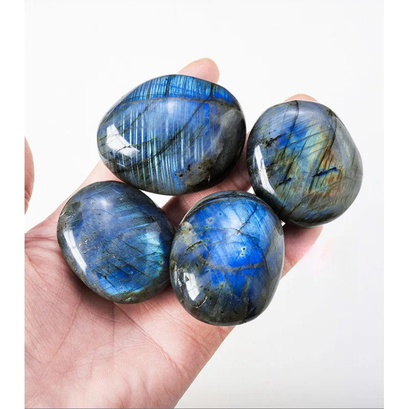 2Set of Natural Labradorite Palm Stones Chakra Reiki Polished Healing Crystal，For stress relief and anxiety treatment