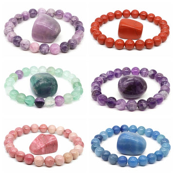 Fashion Natural Round Beads Bracelets Amethyst Men and Women Charm Jewelry Healing Crystal Gemstone Elastic Rope Couple Bead Gif
