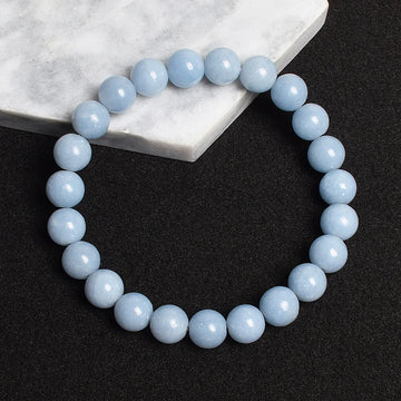 Natural Peru Blue Angelite Round Beads 6 8 10 MM Bracelets Healing Visuddhi Chakra Stress Relief Reiki Yoga Blue Energy Bracelet