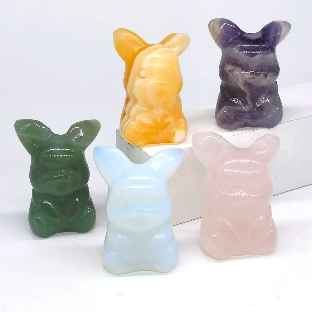 1PC Natural Crystal and Stone Yellow Jade Amethyst Quartz Cartoon Statue Carving Healing Home Decorations Holiday Gift