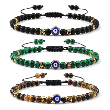 Mini 4mm Beaded Bracelets Lucky Turkish Evil Eye Braided Bracelet Handmade Adjustable Knots Bangles for Couple Gift Jewelry