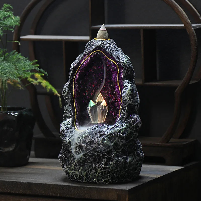 Resin LED Backflow Incense Burner Decoration Home Indoor Rocket Crystal Decorative Incense Bench Odor Removal Incense Burner