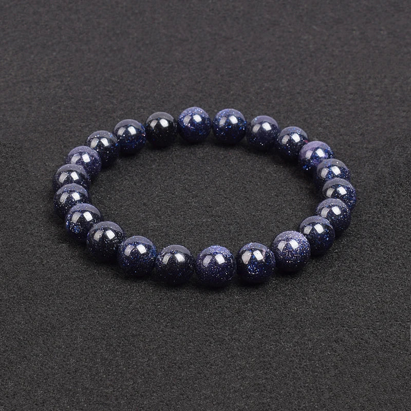 Natural Blue SandStone Round Beads Bracelet & Bangle 4-12 MM Blue Green Golden Sand Stone Fashion Starry Sky Wrist Jewelry Gift