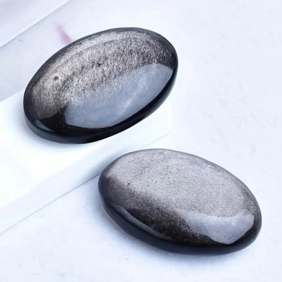 Natural High Quality Silvery Obsidian Palm Stone Rough Stone Crystal Relax Handheld Stone Pocket-Sized Gem for Home Decor Gifts