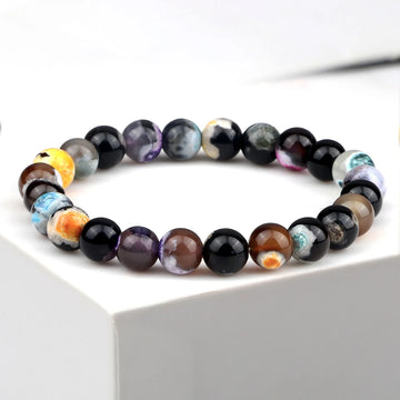 Colorful Fire Agate Beaded Bracelet Natural Stone Elastic Bangles Women Men  Yoga Wristchain Handmade Jewelry for Fashion Lovers