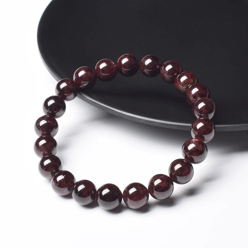 Natural Garnet Bracelets Red Gemstone Round Stone Beads 6mm 8mm Rhodolite Crystal Elastic Bracelet for Women Men Quality Jewelry
