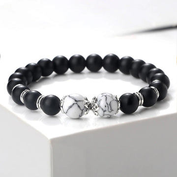 Beaded Bracelets Men 8mm Black Onyx Stone Strand Bangles with 10mm Natural Stone Women Buddhist Prayer Jewelry Friendship Gift
