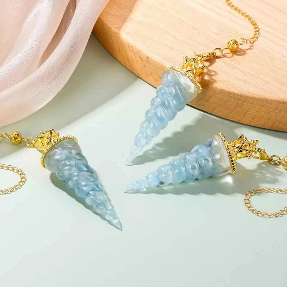 Resin Pendulum for Divination Reiki Gold Color Crystals Chip Healing Point 7 Chakra Aquamarines 7 Chakra Spiritual Pendulos X240