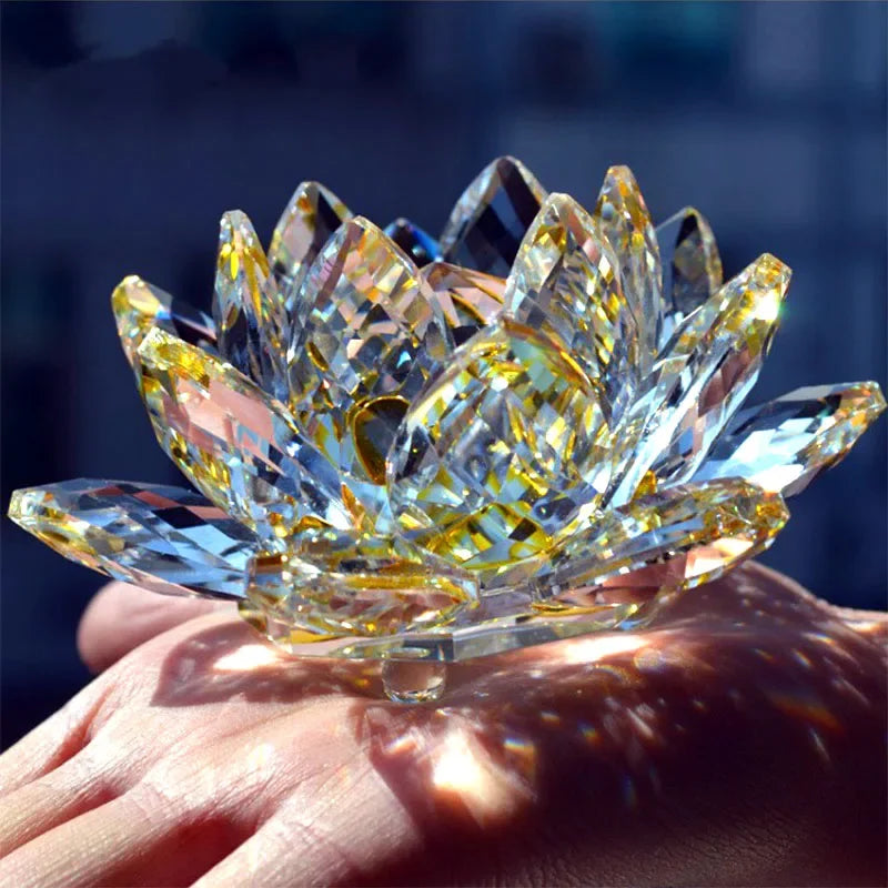 80mm Quartz Crystal Lotus Flower  Crafts Glass Paperweight Fengshui Ornaments Figurines Home Wedding Party Decor Gifts Souvenir