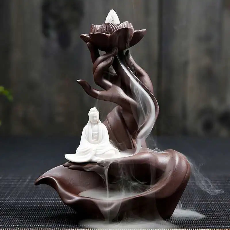 Ceramic Backflow Incense Stove Zen Buddha Hand Creative Home Furnishing Agave Incense Stove Incense Insert Plate Decoration