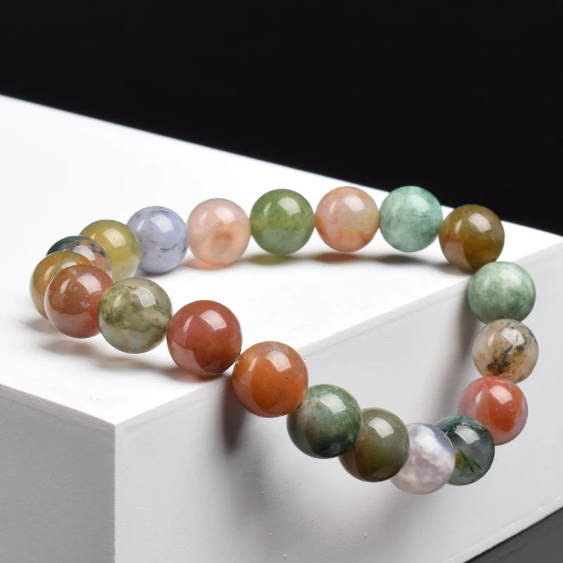Indian Agate Bracelet Made of Natural Stone Beads Women Men 6/8 mm Real Natural Colorful Agate Female Bracelet on Hand Jewelry