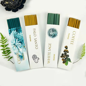 A Set of 128 Incense Sticks, with Four Scents: Coffee, Cedar, Sandalwood, and Sage. Each Incense Stick Is 12cm cm Long, 2.7 mm in Diameter, and Made from Natural Ingredients. Perfect for Yoga and Meditation, Freshens the Air.